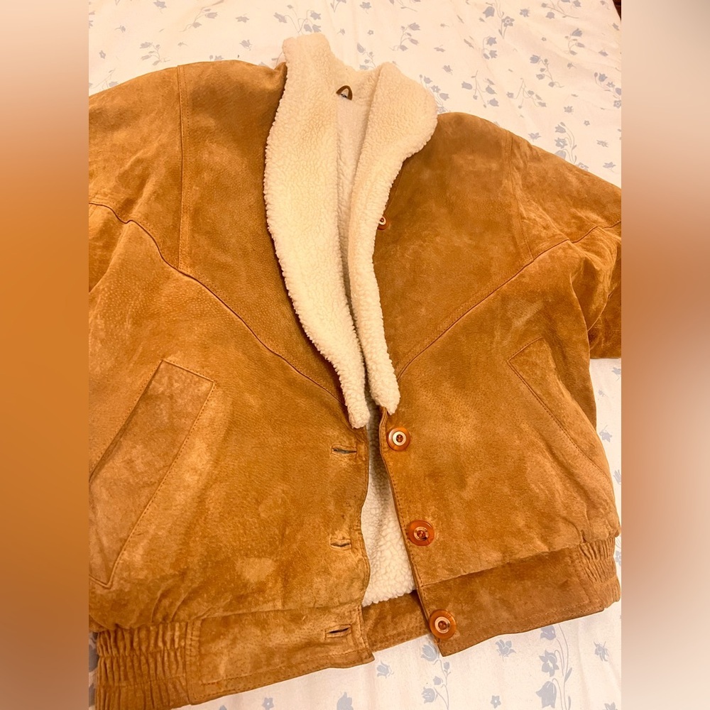 Vintage Shearling beige tan camel Leather Jacket - Picture 4 of 7
